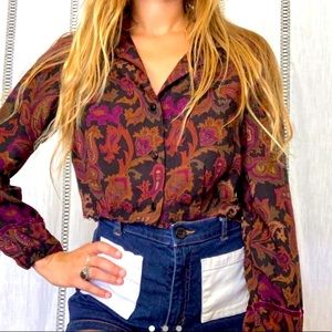 Vintage 70s Inspo Paisley Cropped Button Up Top